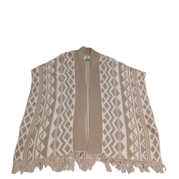 Old Navy Women's  Tan Geometric Fringe Open Front Poncho Wrap Size XS/S - Picture 1 of 5